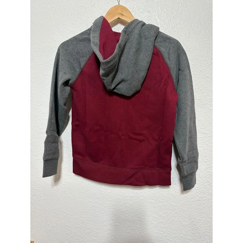 Gap Kids Full Zip Hoodie Burgundy Gray Raglan Logo Fleece Sweatshirt Size L 10